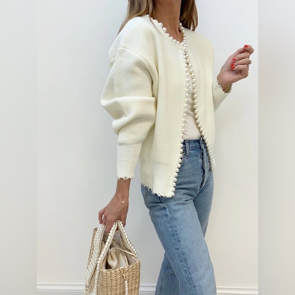 Commense Pearl Trim Ripped Hem Cardigan - Picture 4 of 7
